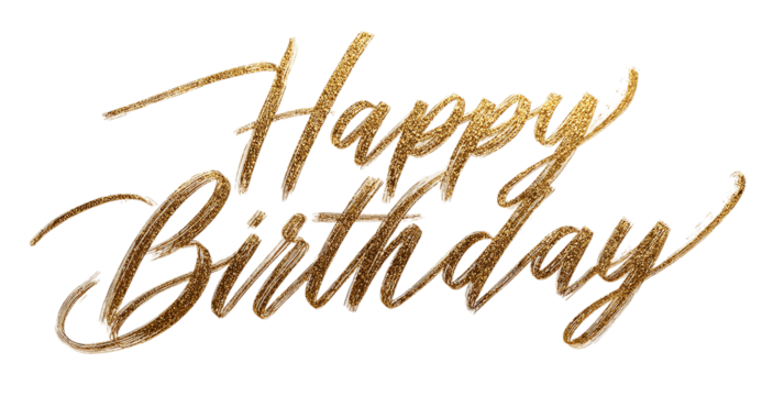 A golden happy birthday lettering design isolated on transparent background