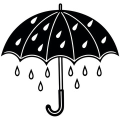  Rain drops and a tiny umbrella vector illustration.
