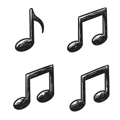 Hand drawn musical notes in black and white on white background music symbol graphic