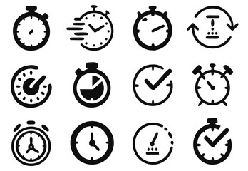 Time and clock icon set, vector illustration
