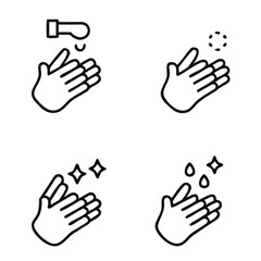 Hand wash icon set in line style, Clean hands symbol, icon for websites and print