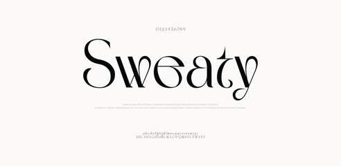 Sweaty elegant serif font logo. Modern and stylish typography with unique curves, perfect for fashion, branding, editorial, and luxury design. Vector illustration.

