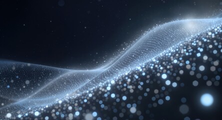 Obraz premium Abstract Blue Wave of Light Particles on Dark Background