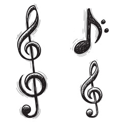 Fototapeta premium Hand drawn sketchy musical notes and treble clef symbols on white background
