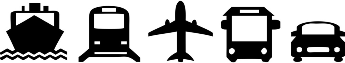 Obraz premium transportation icon set.Ship, Train, Airplane, Public bus, car or taxi isolated on white background . business concept Shipping delivery. Vector Illustration