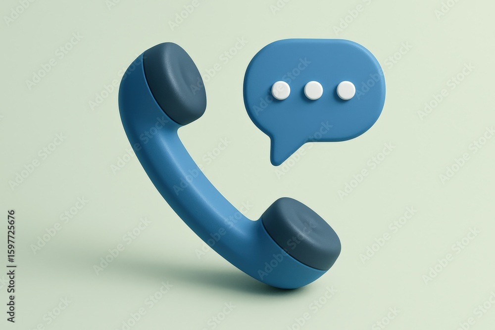 Fototapete blue phone handset receiving message shows modern communication with speech bubble indicating dialog