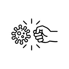 fist kick by bacteria icon in line style, protect on virus isolated on white background , symbol conquer infection disease, protection virus business concept, vector illustration