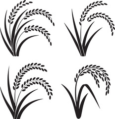 Rice Flower Tree vintage silhouette vector icon illustration
