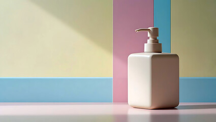 Minimalist Soap Dispenser on Pastel Background Perfect for Bathroom or Kitchen Decor with Clean Aesthetic Design