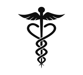 medical caduceus icon symbol, isolated on white background, vector Illustration