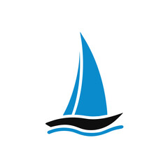 blue Sailing boat logo icon abstract vector template. Sailboat on the waves. Vector illustration