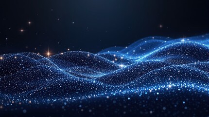 Abstract Blue Glittering Waves of Light
