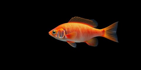 Fototapeta premium A lone, vibrant fish swims against a stark black backdrop, black background, vibrant