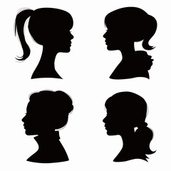 Black Vector Female Silhouettes Front View – Woman Profile Icons on White Background, Minimalist Headshots, Graphic Avatars, Flat Design Concept for Design and Branding