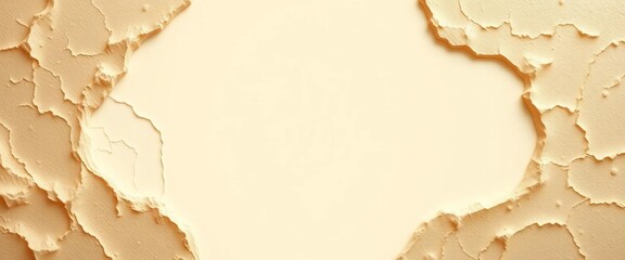 Rough-edged beige texture forms abstract frame, paper, border