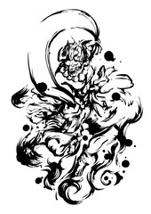  Fujin – Japanese Wind God in Ink Brush Sumi-e Style