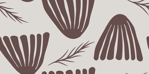 Abstract Floral Motif in Taupe Seamless Pattern