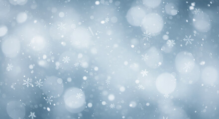 Fototapeta premium Winter Snowflakes Falling on a Light Blue Background