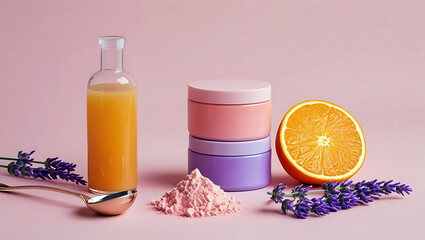 Natural Beauty and Wellness Still Life with Orange Lavender and Organic Products for Skincare and Healthy Lifestyle Concepts