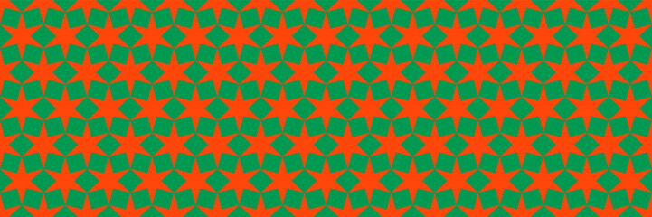horizontal seamless six angles red stars on green for design and background.