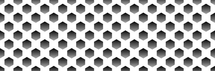 horizontal seamless faded black hexagon pattern on white for design and background.