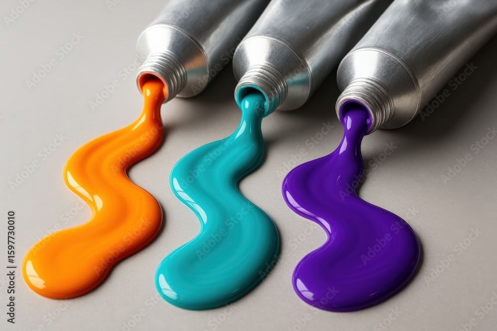 Poster tubes unleashing vibrant paint streams create an abstract colorful design, a modern art expression p