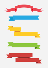 Different retro ribbons set. Icons collection on white background. Curved textile symbols. Flat vector isolated banners
