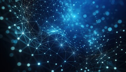 Abstract Digital Network: Glowing Dots and Lines on Dark Blue Background