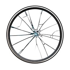 Circular mirror with multiple cracks radiating from center forming fractured surface pattern, isolated on white background symbolizing broken perception or fragile worldview