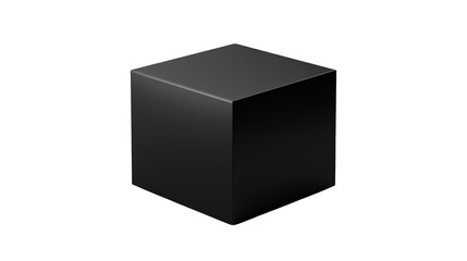 Isometric black cube object in three dimensions, geometric shape with transparent background