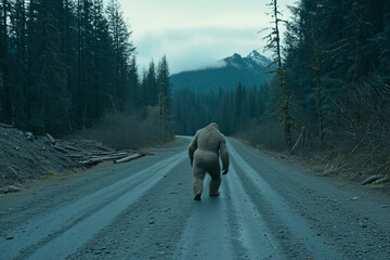 Rare Bigfoot Sighting on Remote Forest Trail During Misty Morning