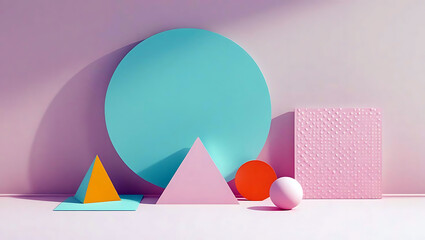 Pastel Geometric Shapes Still Life with Circle Triangle Square and Sphere Modern Abstract Composition for Art and Design
