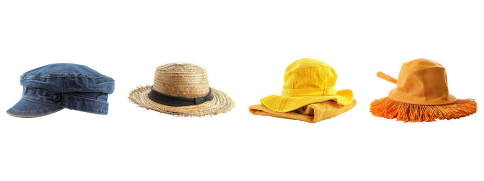 Four hats in a row here with transparent background