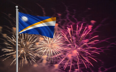 National flag independence state Marshall Islands, fireworks. AI Generative