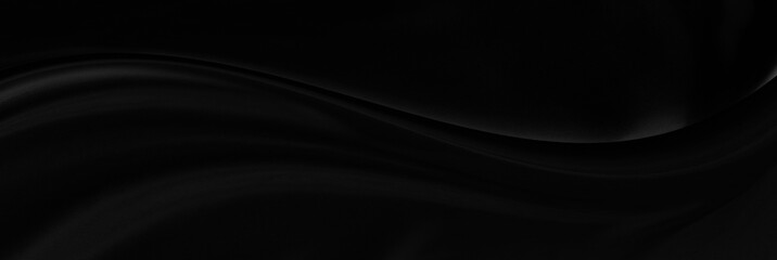 Black gray satin dark fabric texture luxurious shiny that is abstract silk cloth panorama background with patterns soft waves blur beautiful.