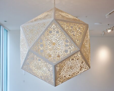 White Geometric Octagonal Lamp With Intricate Pattern