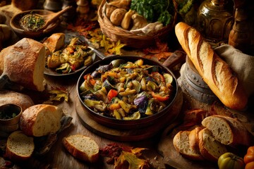 Rustic Kitchen Table with Ratatouille