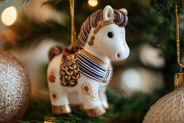 クリスマスツリーと午年の馬の飾り