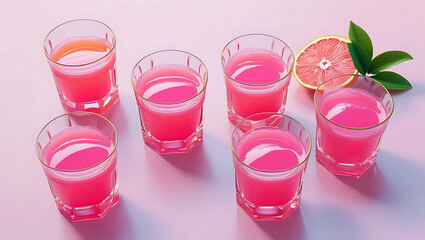Refreshing Grapefruit Juice in Stylish Glasses on a Pink Background Ideal for Summer Cocktails and Healthy Beverages