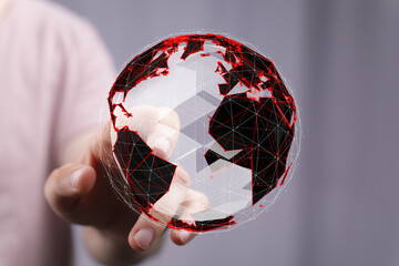 Hand interacting with digital globe. Network, technology, global, connection, digital, world.