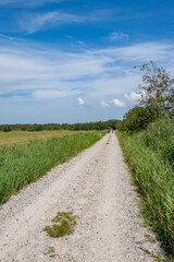 People on vacation, walking on gravel road on Danish island