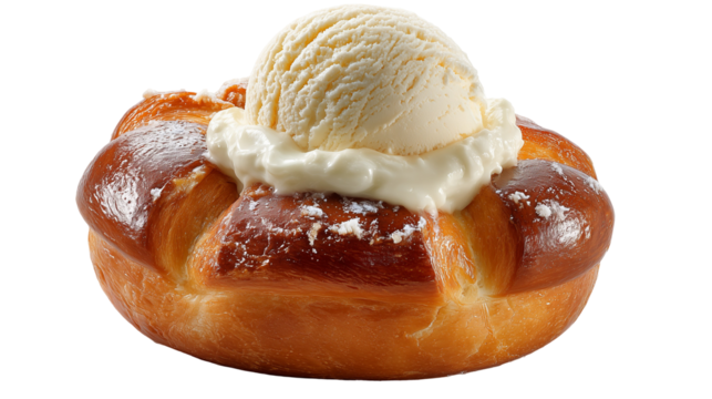  Brioche con gelato isolated on white background