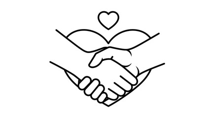 Vector Minimalist Line Art SVG Icon of Handshake with Heart in Modern Flat Style for Web and Digital Design