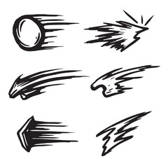 Hand drawn vector speed motion graphics black and white elements for design compositions