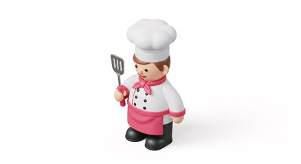 Cartoon Chef Figure Holding a Spatula Wearing Chefs Hat.