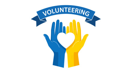 Obraz premium A vector illustration showcases the concept of volunteering with hands forming a heart, symbolizing unity and support in a community service initiative.