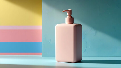Stylish Pink Dispenser on Pastel Background for Beauty and Hygiene Products Advertisement or Mockup Design with Soft Lighting and Modern Appeal