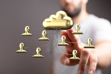 Illustrates secure cloud-based data sharing and teamwork. Ideal for technology, business, and...