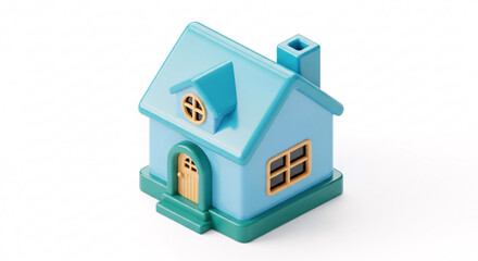 Cute Light Blue Miniature House with Teal Base.