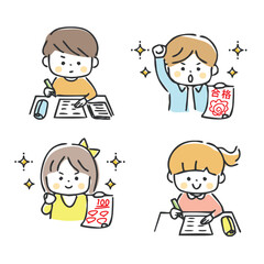 子ども達の勉強セットのイラスト